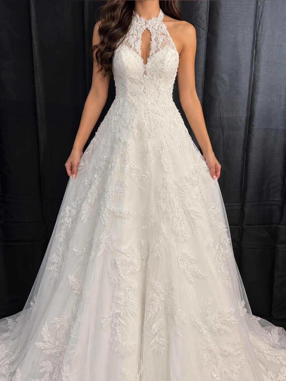 Demetrios CR-C215 Beaded Lace Halter Wedding Dress White Size 10